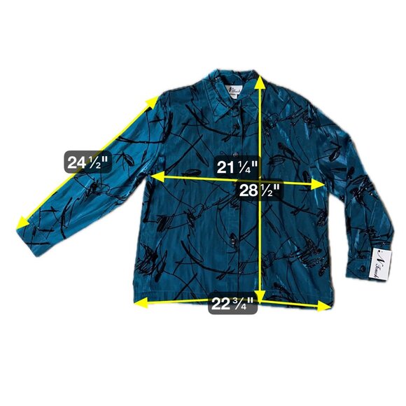 Womens Teal Shirt Iridescent Abstract Blouse NTouch Shoulder Pads Large Buttons - Picture 9 of 9